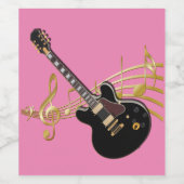 Zwarte gitaar op roze wijn etiket (Enkel label)