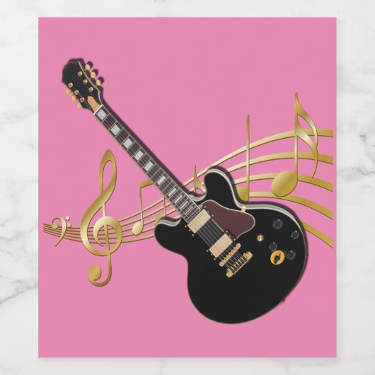 Zwarte gitaar op roze wijn etiket (Enkel label)