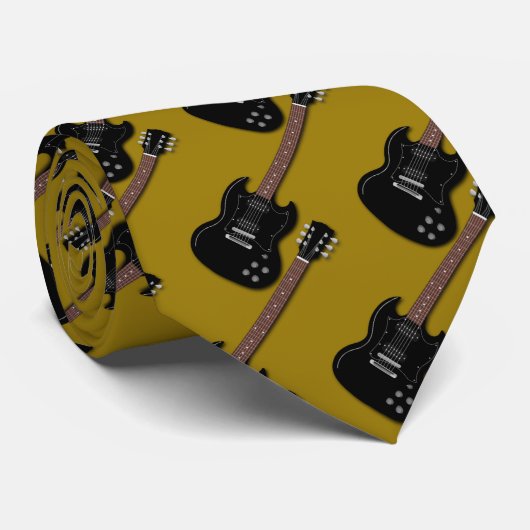 Zwarte gitaren op Gold Musician Band Member Stropdas (Opgerold)