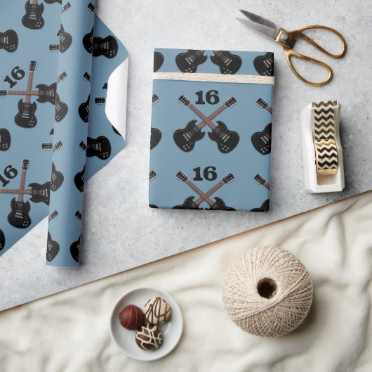 Zwarte Gitaren Tiener Jongen Verjaardag Cadeaupapier (Crafts)