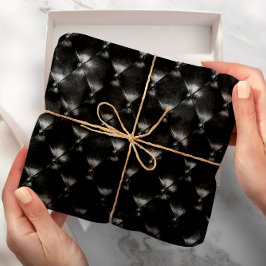 Zwarte gladgepofte leder Minimale luxe geometrie Cadeaupapier