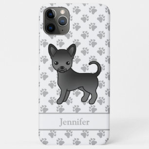 Zwarte Gladharige Chihuahua Cartoon Hond & Naam Case-Mate iPhone Case