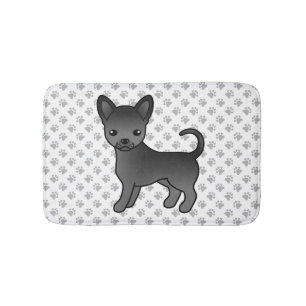 Zwarte Gladharige Chihuahua Cartoon Hond & Pootjes Badmat