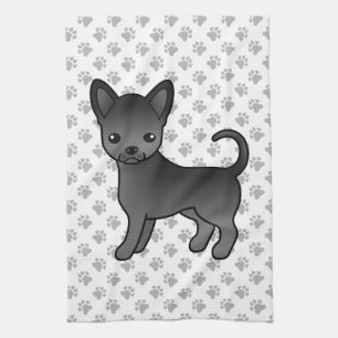 Zwarte Gladharige Chihuahua Cartoon Hond & Pootjes Theedoek