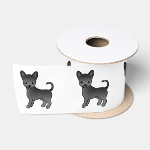 Zwarte gladharige Chihuahua Schattige Cartoon Hond Satijnen Lint