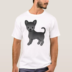 Zwarte gladharige Chihuahua Schattige Cartoon Hond T-shirt