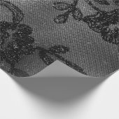 Zwarte Glam Floral Lace Metallic Mulin Rouge Cadeaupapier (Hoek)