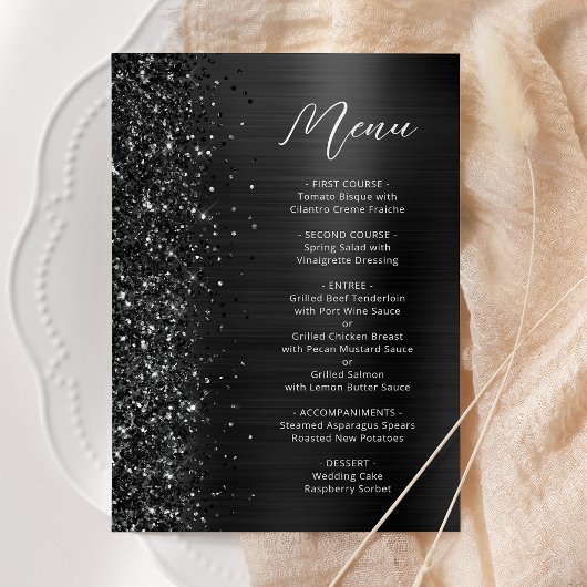 Zwarte Glam Glitter Script Bruiloft Menu