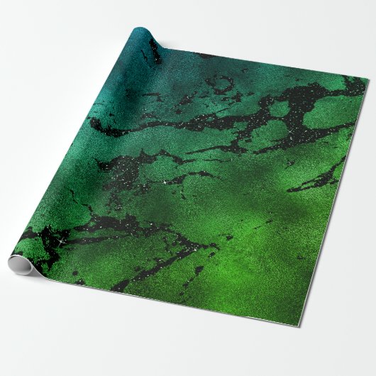 Zwarte Glam Marble Print Abstract tropisch metaal Cadeaupapier (Uitgerold)