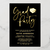 Zwarte Glam Minimalistische Calligrafie Grad Feest Folie Uitnodiging (Voorkant)