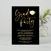 Zwarte Glam Minimalistische Calligrafie Grad Feest Folie Uitnodiging (Staand Voorkant)