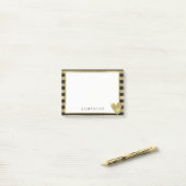 Zwarte Glam Stripes met hart op maat Post-it® Notes (Op bureau)