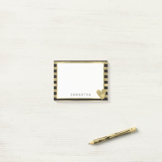 Zwarte Glam Stripes met hart op maat Post-it® Notes (Op bureau)