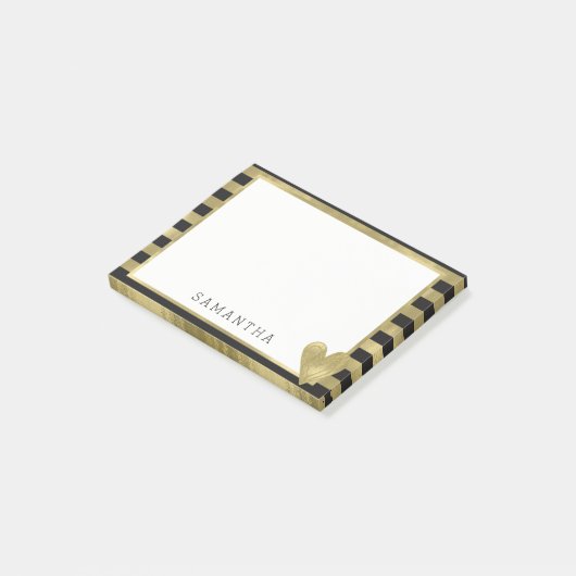 Zwarte Glam Stripes met hart op maat Post-it® Notes (Schuin)