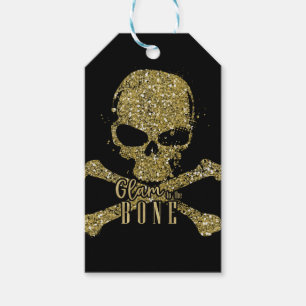 Zwarte Glam tot op het bot Gouden Glitter Schedel  Cadeaulabel