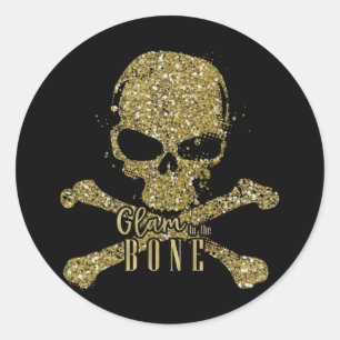 Zwarte Glam tot op het bot Gouden Glitter Schedel Ronde Sticker