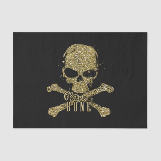 Zwarte Glam tot op het bot Gouden Glitter Schedel Tissuepapier (Voorkant)