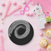 Zwarte Glam VIP Silver Spiral Glitter Grey Papieren Bordje (Feest)