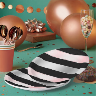 Zwarte Glam Zilver Blush Roze Lint Verjaardag Papieren Bordje