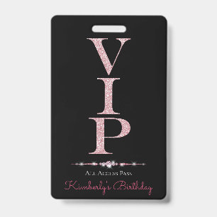 Zwarte Glamoureuze Diamanten Roze Glitter VIP Loya Badge