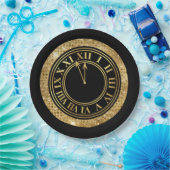 Zwarte Glamoureuze Gold Diamonds - Nieuwjaarsklok Papieren Bordje (Feest)