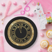 Zwarte Glamoureuze Gold Diamonds - Nieuwjaarsklok Papieren Bordje (Feest)