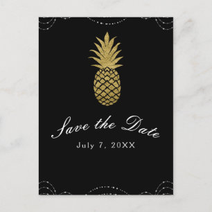 Zwarte Glans Goud Ananas Glam Sla de Datum Op Aankondigingskaart