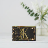 Zwarte glans gouden letter monogram visitekaartje (Staand voorkant)