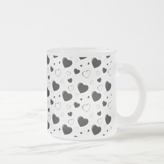Zwarte glanzende harten schattig romantisch patroo matglas koffiemok (Rechts)