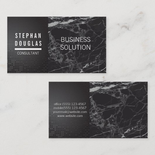 Zwarte glanzende metalen | Zwarte marmeren kleurbl Visitekaartje (Voorkant / Achterkant)