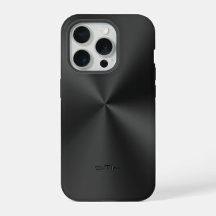 Zwarte glanzende nepslook van roestvrij staal met iPhone 15 pro case