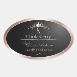 Zwarte Glanzende Productlabel Roze Gouden Frame Mo Ovale Sticker