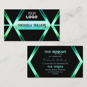 Zwarte glinsterende teal patroon met logo modern d visitekaartje