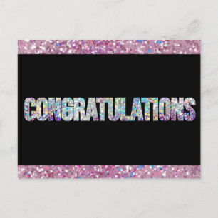 Zwarte glinstering glitter zilver Gefeliciteerd Briefkaart