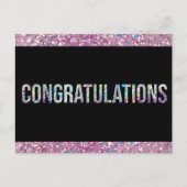 Zwarte glinstering glitter zilver Gefeliciteerd Briefkaart (Voorkant)