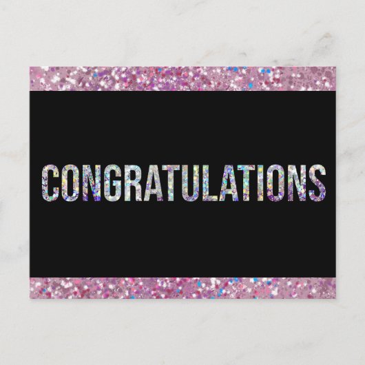 Zwarte glinstering glitter zilver Gefeliciteerd Briefkaart (Voorkant)