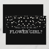 Zwarte Gliter Cute Wil je mijn bloemenmeisje zijn Kaart (Voorkant / Achterkant)