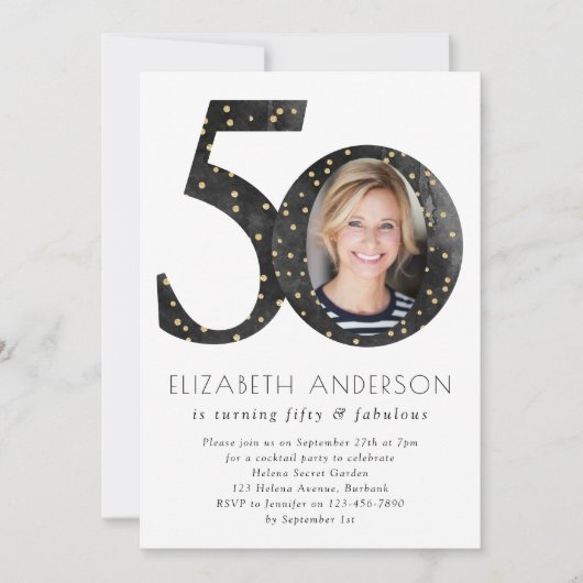 Zwarte Glitter 50 en Fabulous Birthday Kaart (Voorkant)