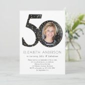 Zwarte Glitter 50 en Fabulous Birthday Kaart (Staand voorkant)