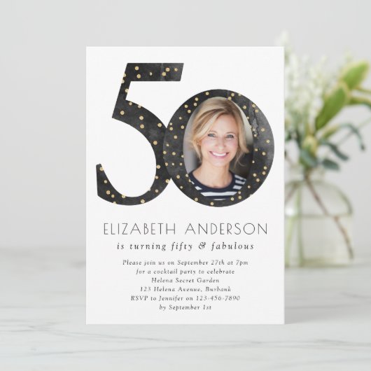 Zwarte Glitter 50 en Fabulous Birthday Kaart (Staand voorkant)