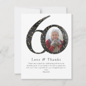 Zwarte Glitter 60th Birthday Foto Bedankkaart (Voorkant)