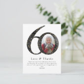 Zwarte Glitter 60th Birthday Foto Bedankkaart (Staand voorkant)