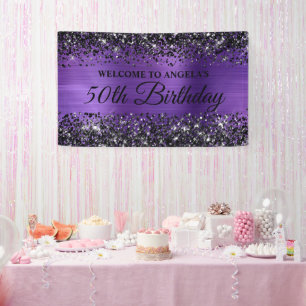 Zwarte Glitter Amethist Folie 50ste Verjaardag Wel Spandoek