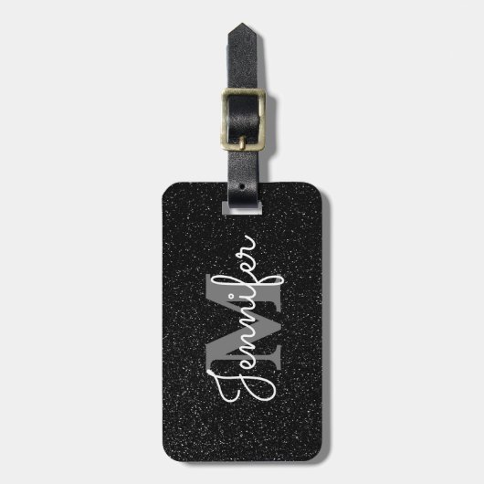 Zwarte glitter bagagelabel (Voorkant verticaal)