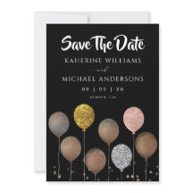 Zwarte Glitter Ballon Save The Date Uitnodigingen