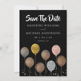 Zwarte Glitter Ballon Save The Date Uitnodigingen