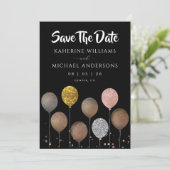 Zwarte Glitter Ballon Save The Date Uitnodigingen (Staand voorkant)