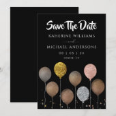 Zwarte Glitter Ballon Save The Date Uitnodigingen (Voorkant / Achterkant)