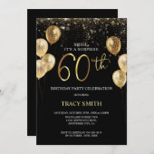 Zwarte Glitter-ballonnen 60e verrassingsdag Kaart (Voorkant / Achterkant)