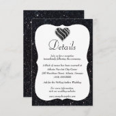 Zwarte Glitter Black en White Heart Weddenschap -  Informatiekaartje (Voorkant / Achterkant)